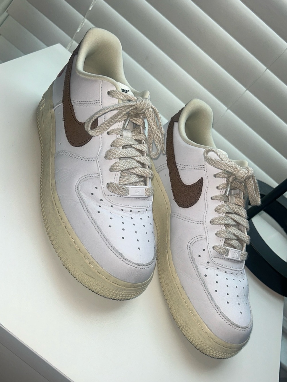 Nike Air Force 1 Low White with Brown Swoosh and Cream Midsole